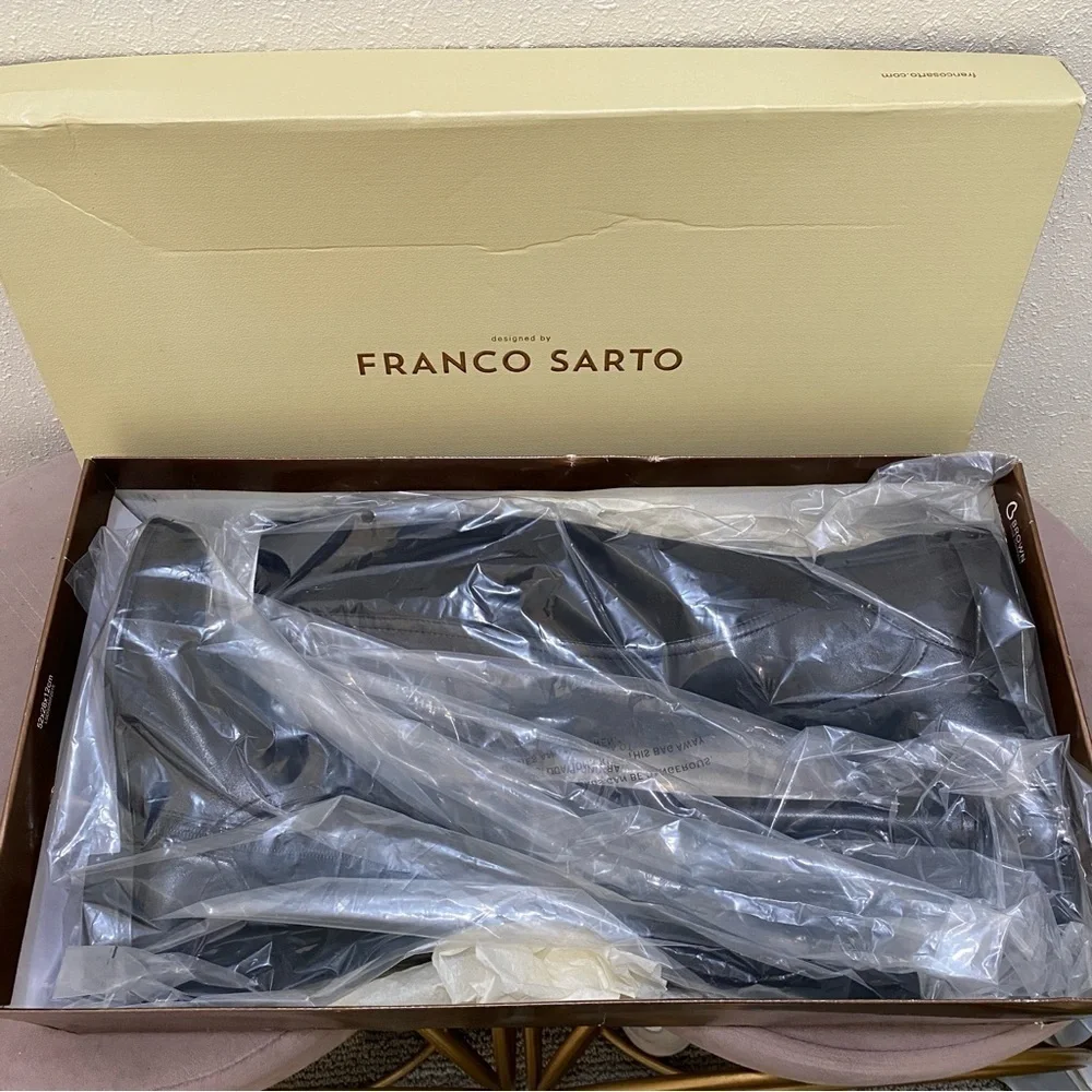 NIB Franco Sarto Women's L-Maleni Black Leather and Fabric Stretch Boot -Size 7M